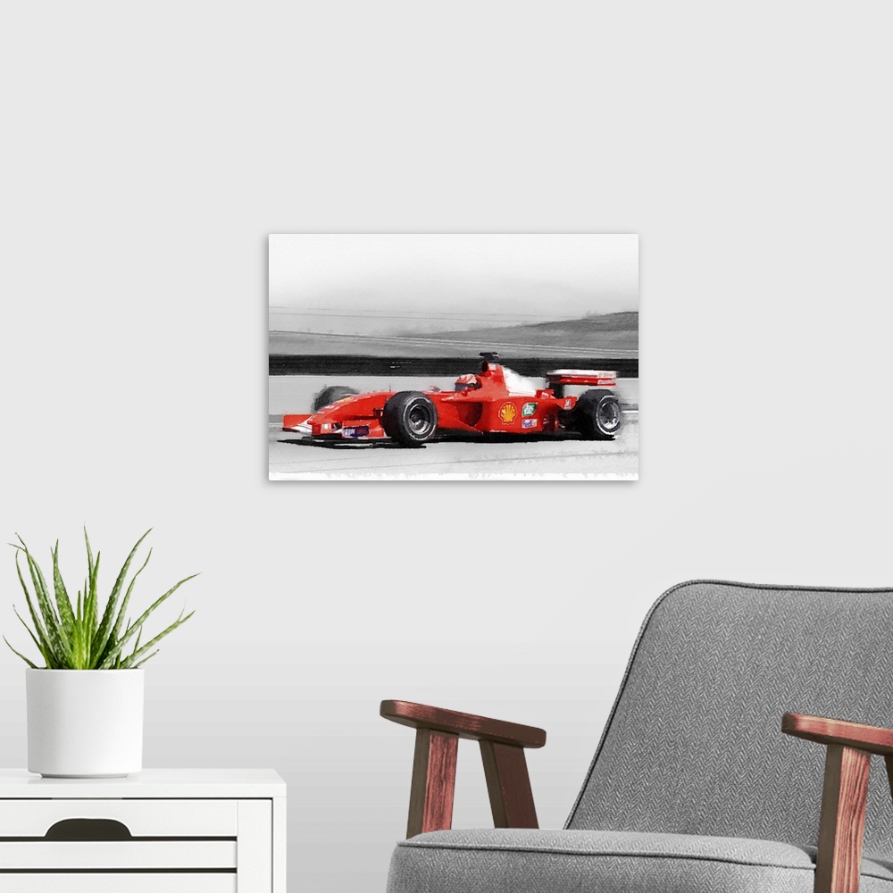 A modern room featuring Ferrari F1 Laguna Seca Watercolor