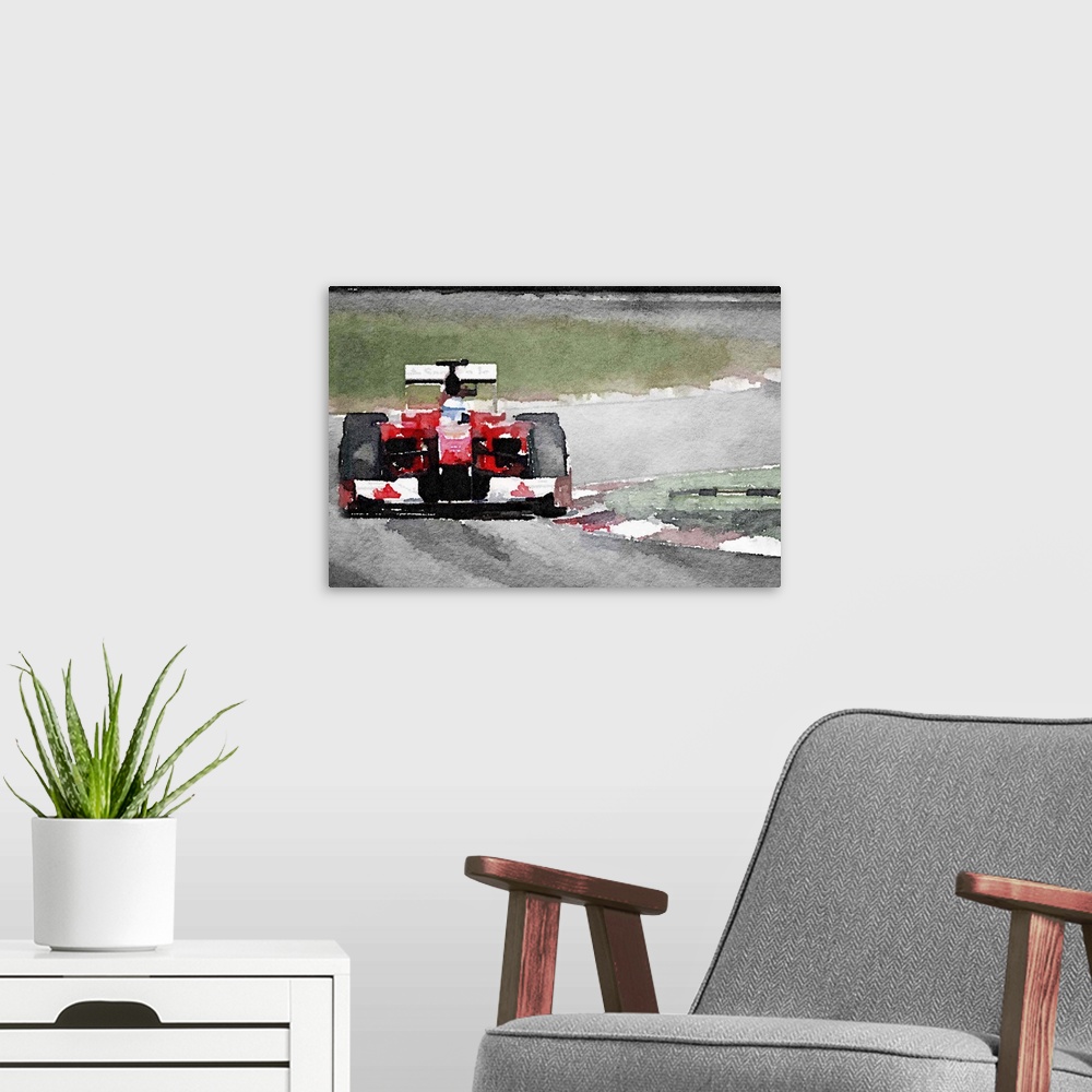 A modern room featuring Ferrari F1 on Track Watercolor