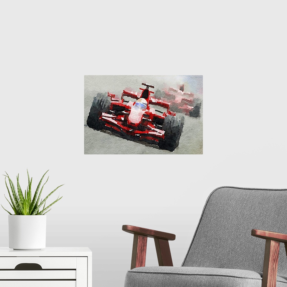 A modern room featuring Ferrari F1 Race Watercolor