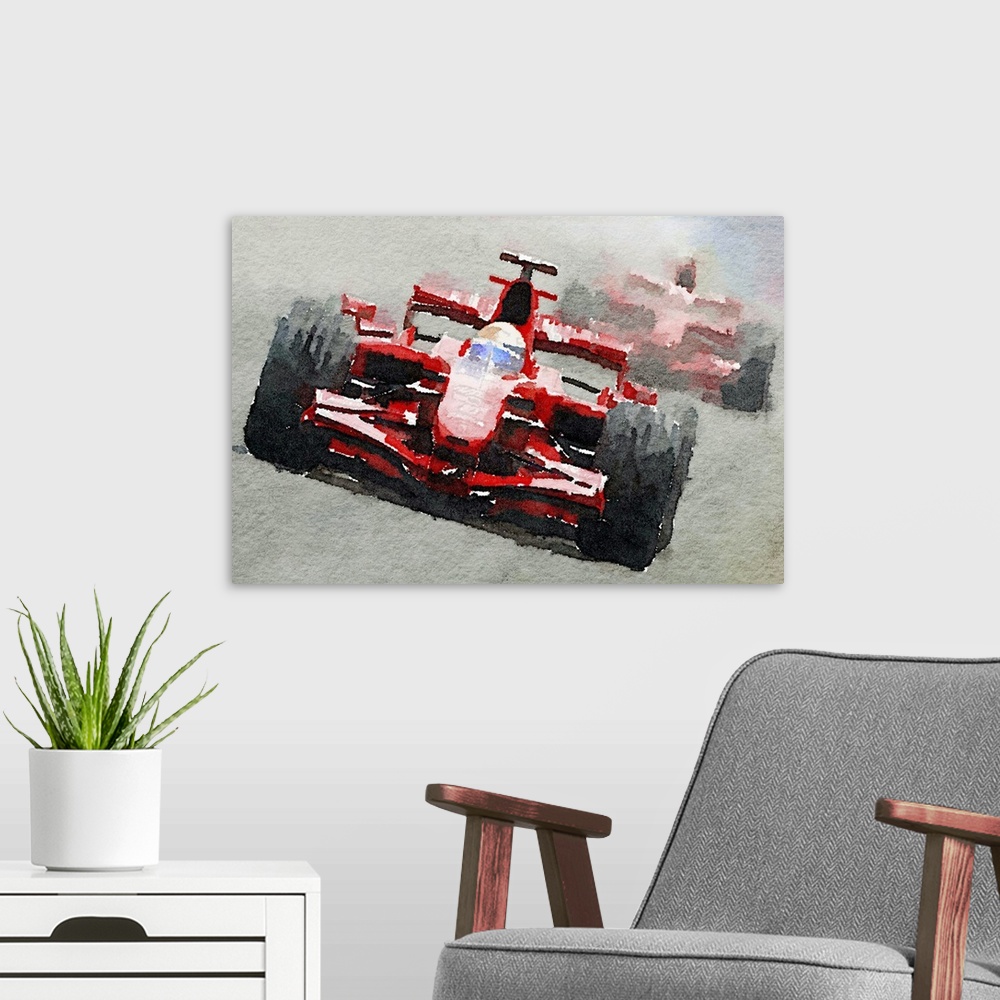 A modern room featuring Ferrari F1 Race Watercolor