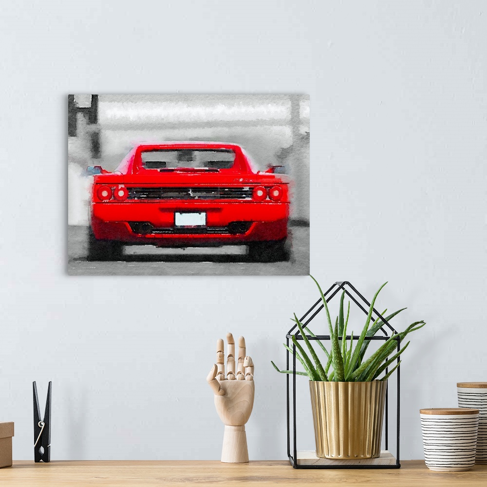 A bohemian room featuring Ferrari F512 Rear Watercolor
