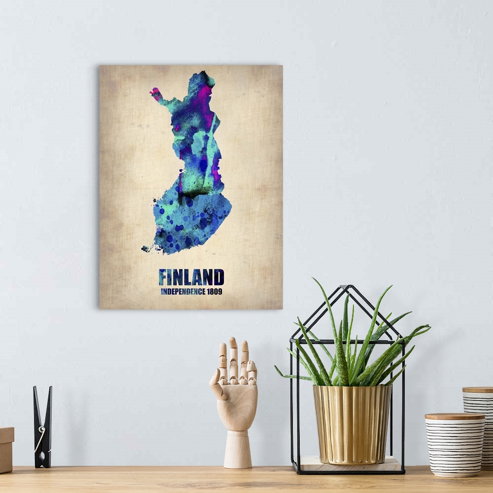 A bohemian room featuring Finland Watercolor Map