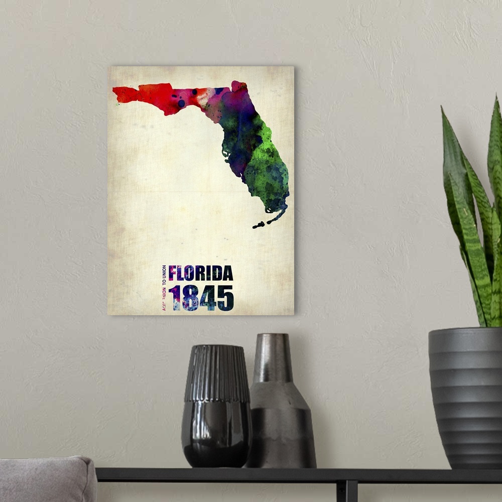 A modern room featuring Florida Watercolor Map