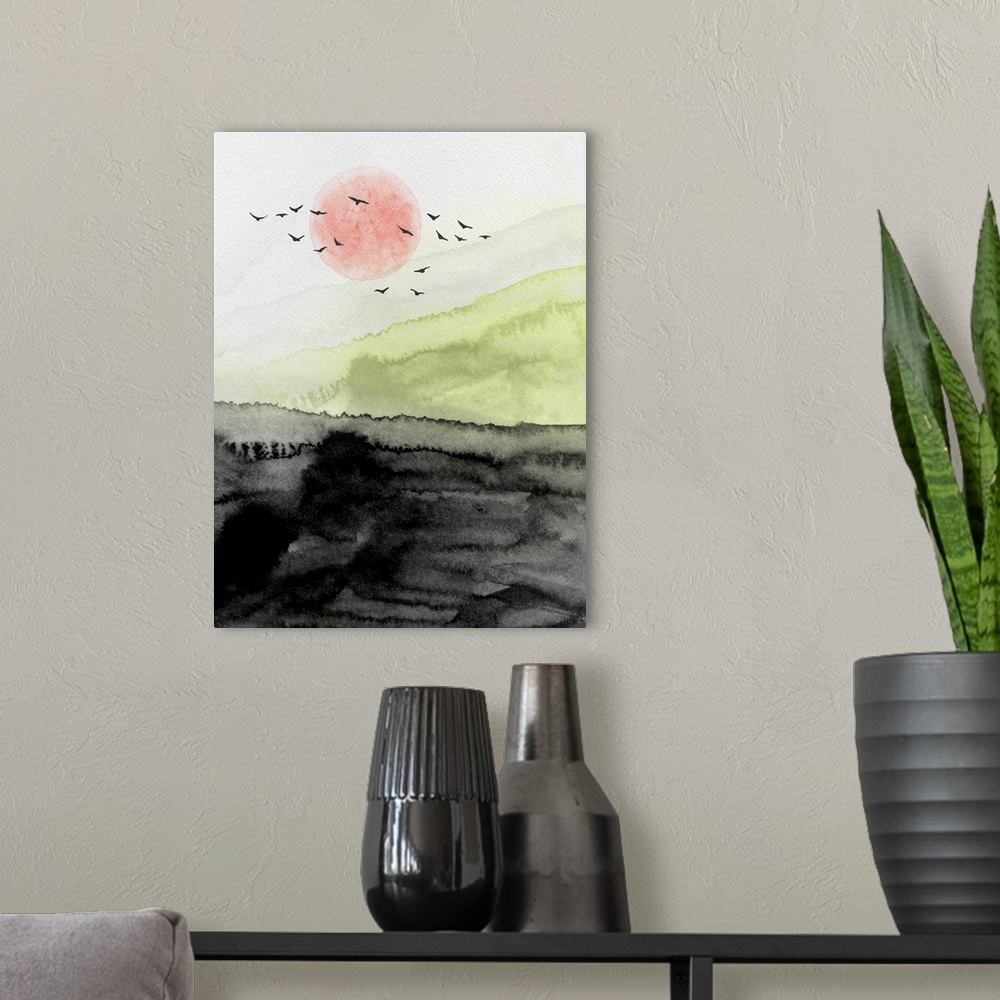 A modern room featuring Flying Birds Watercolor