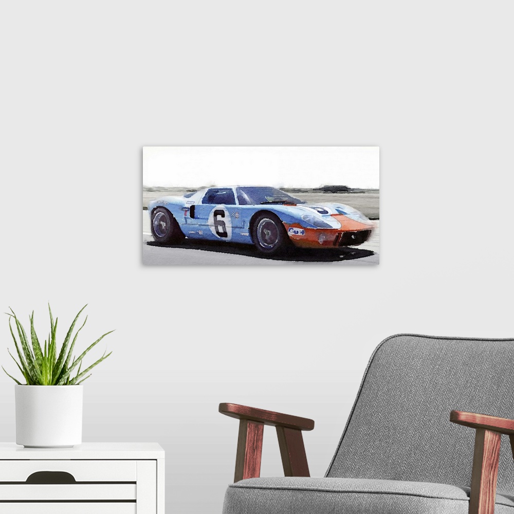 A modern room featuring Ford GT 40 Gulf Watercolor