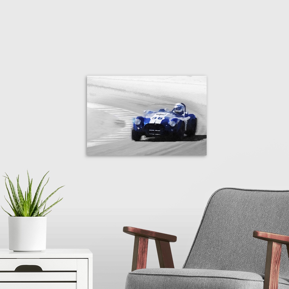 A modern room featuring Ford Shelby Cobra Laguna Seca Watercolor