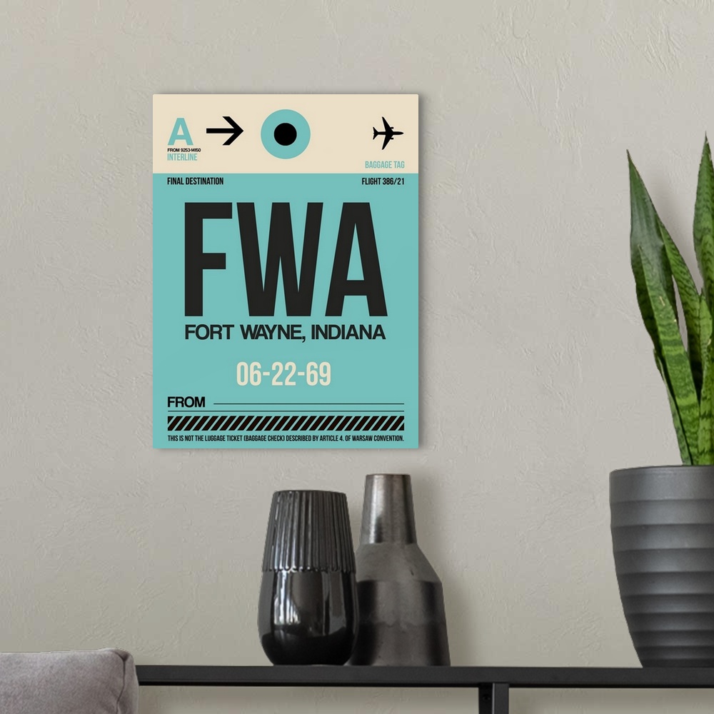 A modern room featuring FWA Fort Wayne Luggage Tag I