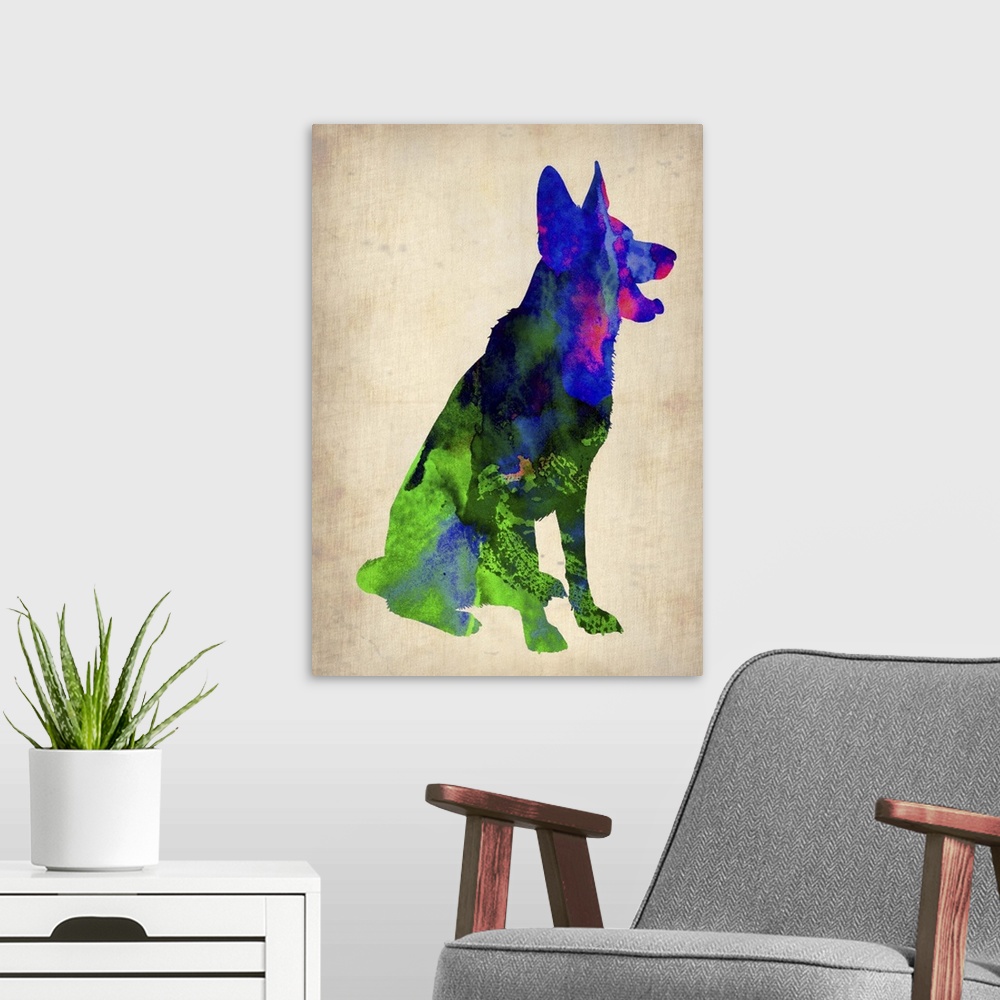 A modern room featuring German Sheppard Watercolor