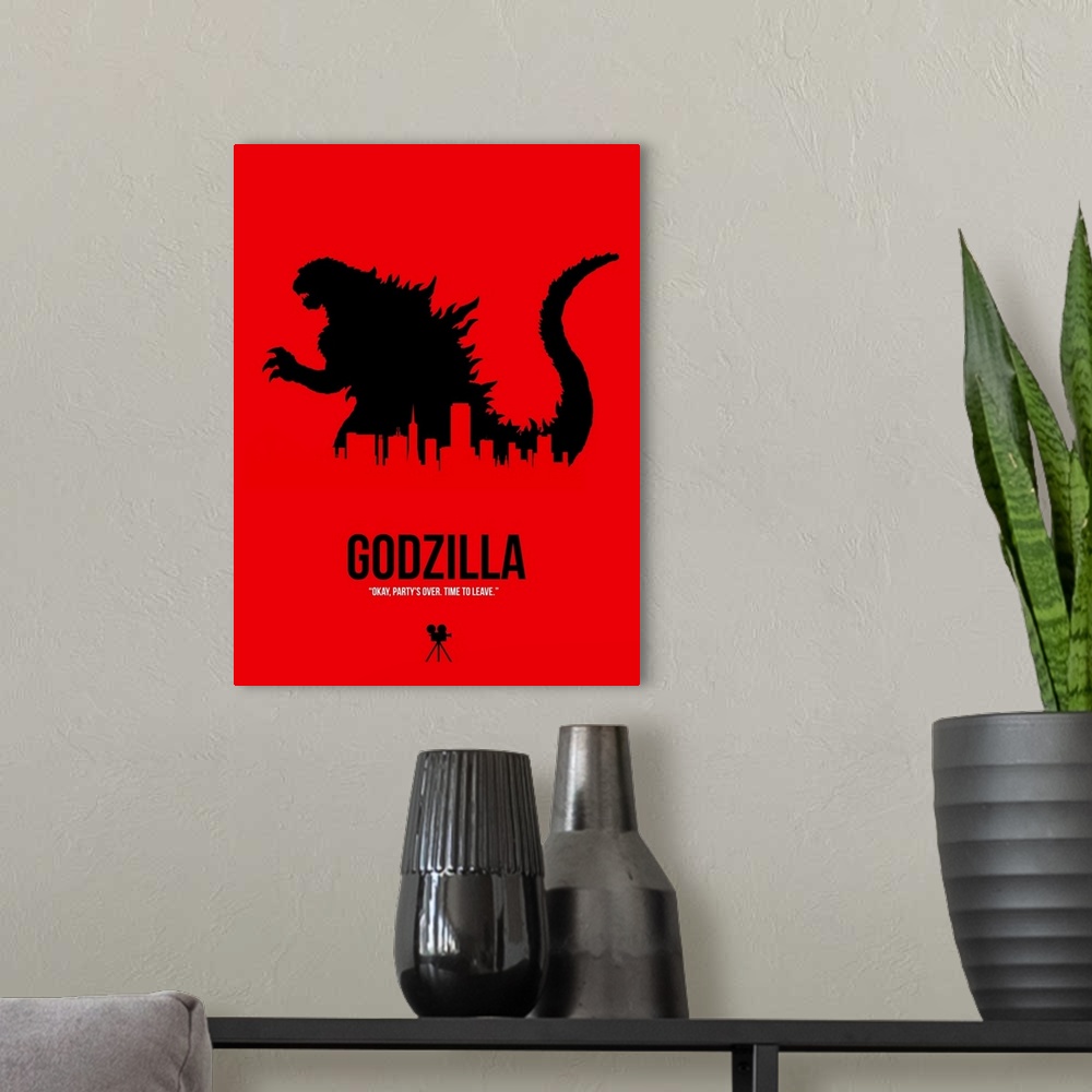 A modern room featuring Godzilla