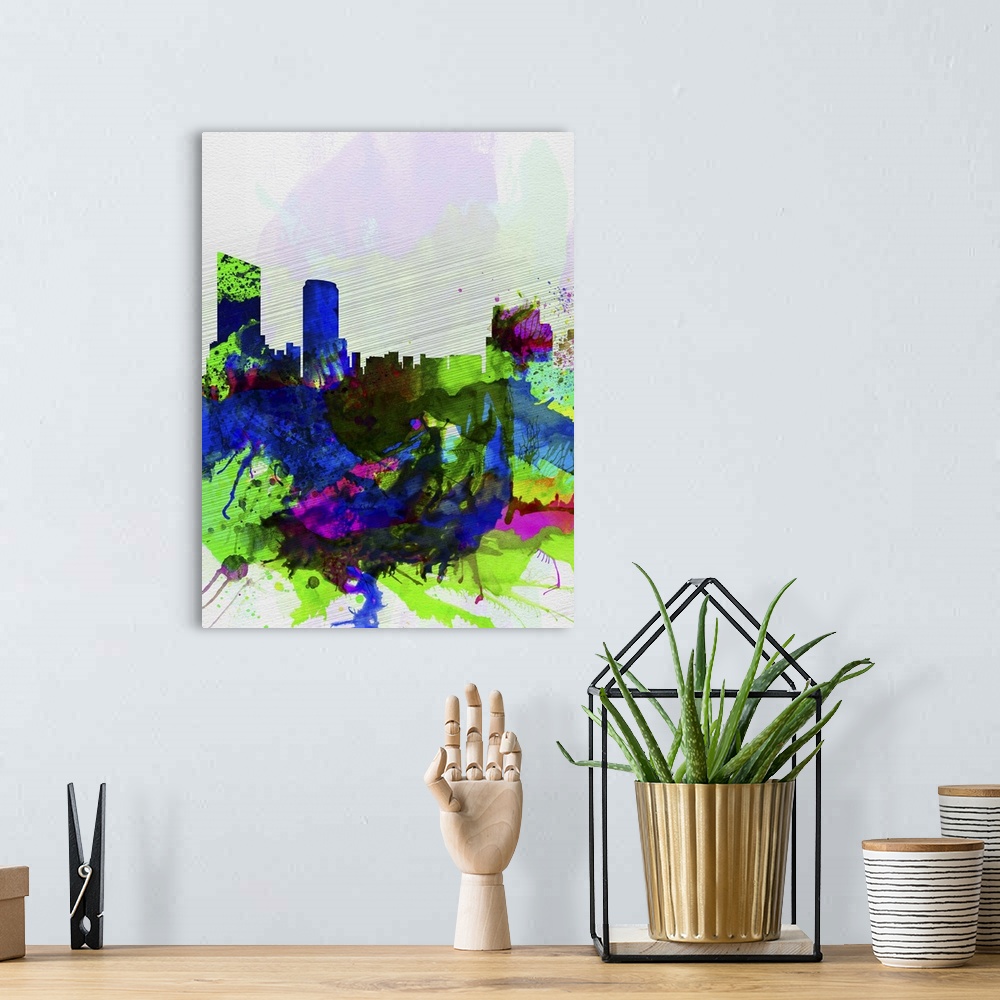 A bohemian room featuring Grand Rapids Watercolor Skyline