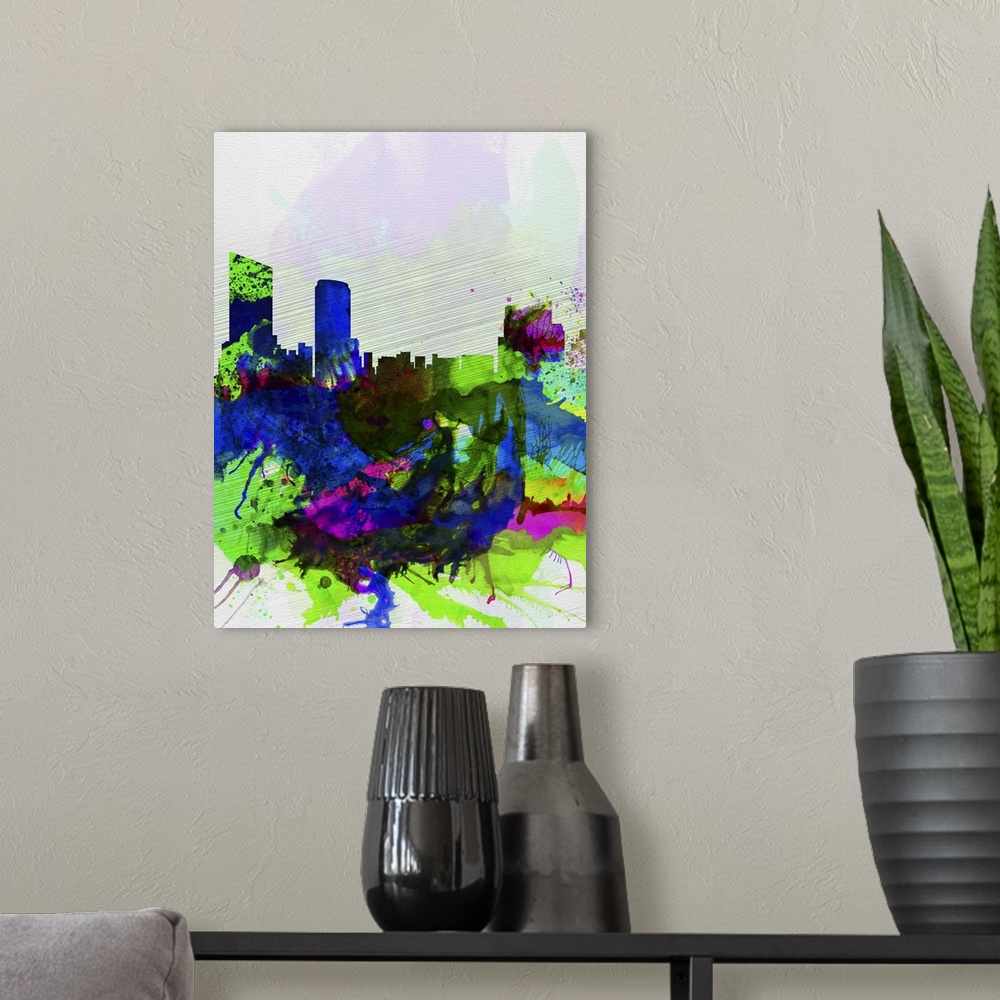 A modern room featuring Grand Rapids Watercolor Skyline