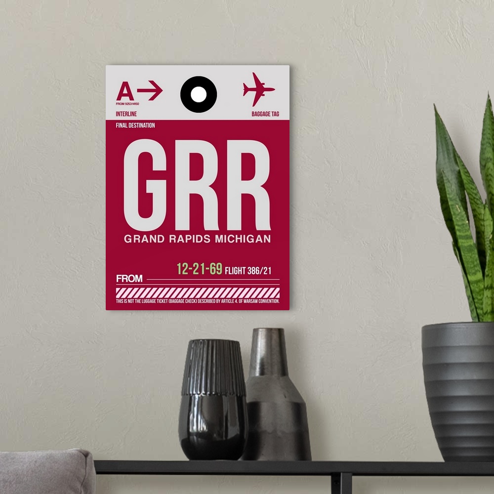 A modern room featuring GRR Grand Rapids Luggage Tag II