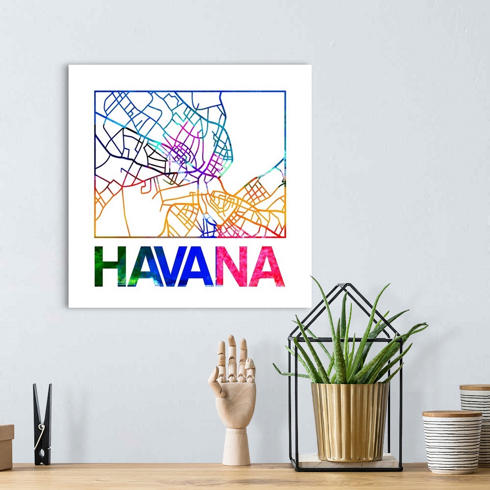 A bohemian room featuring Colorful map of the streets of Havana, Cuba.