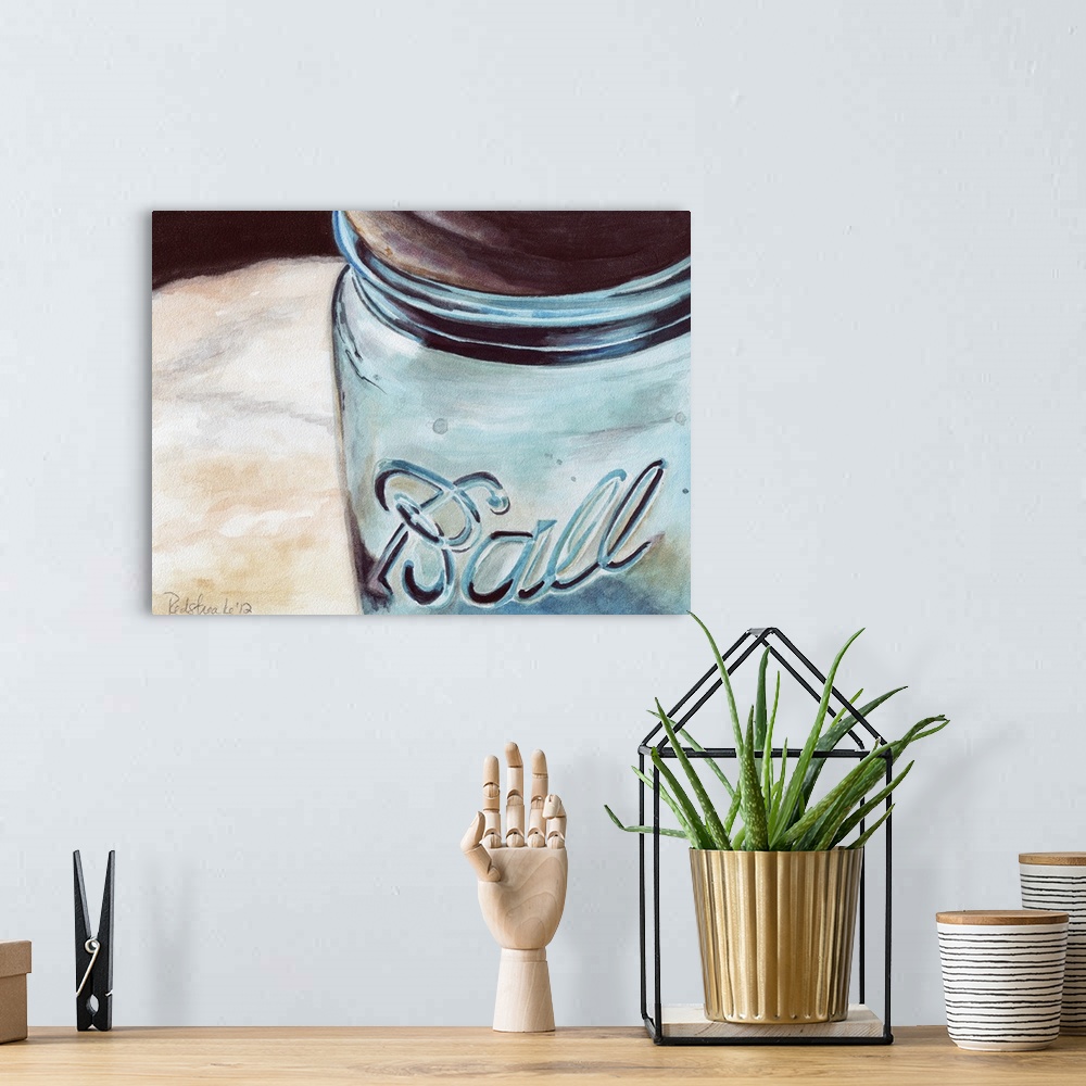 A bohemian room featuring Contemporary painting of a close view of a glass jar.
