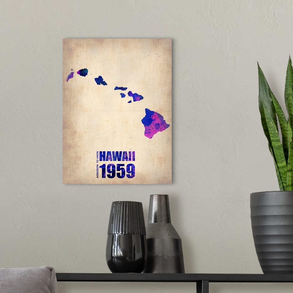 A modern room featuring Hawaii Watercolor Map