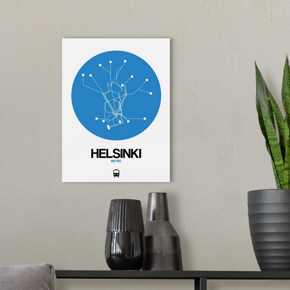 A modern room featuring Helsinki Blue Subway Map