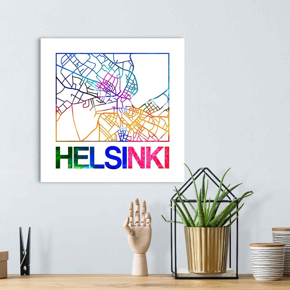 A bohemian room featuring Colorful map of the streets of Helsinki, Finland.