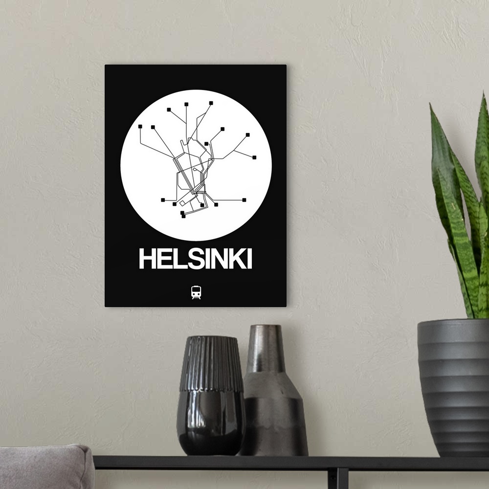 A modern room featuring Helsinki White Subway Map