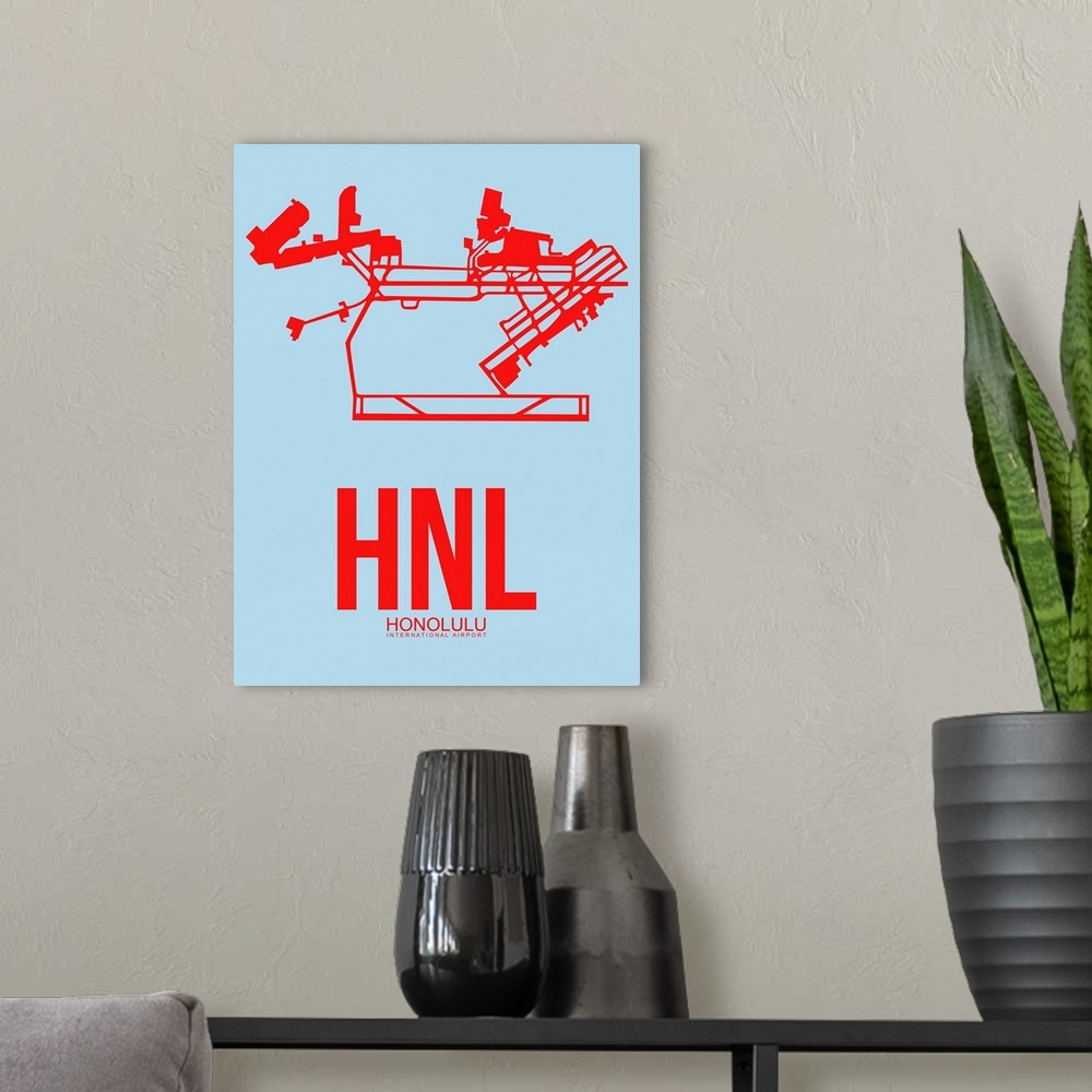 A modern room featuring HNL Honolulu Poster I