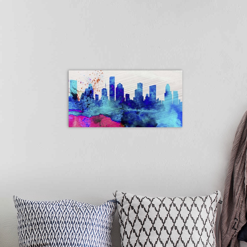 A bohemian room featuring Houston City Skyline