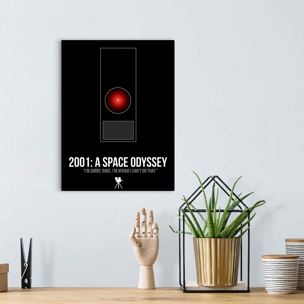 A bohemian room featuring Contemporary minimalist movie poster artwork of 2001: A Space Odyssey.