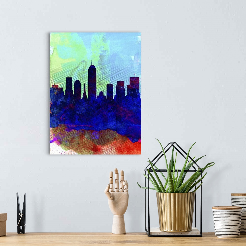 A bohemian room featuring Indianapolis Watercolor Skyline