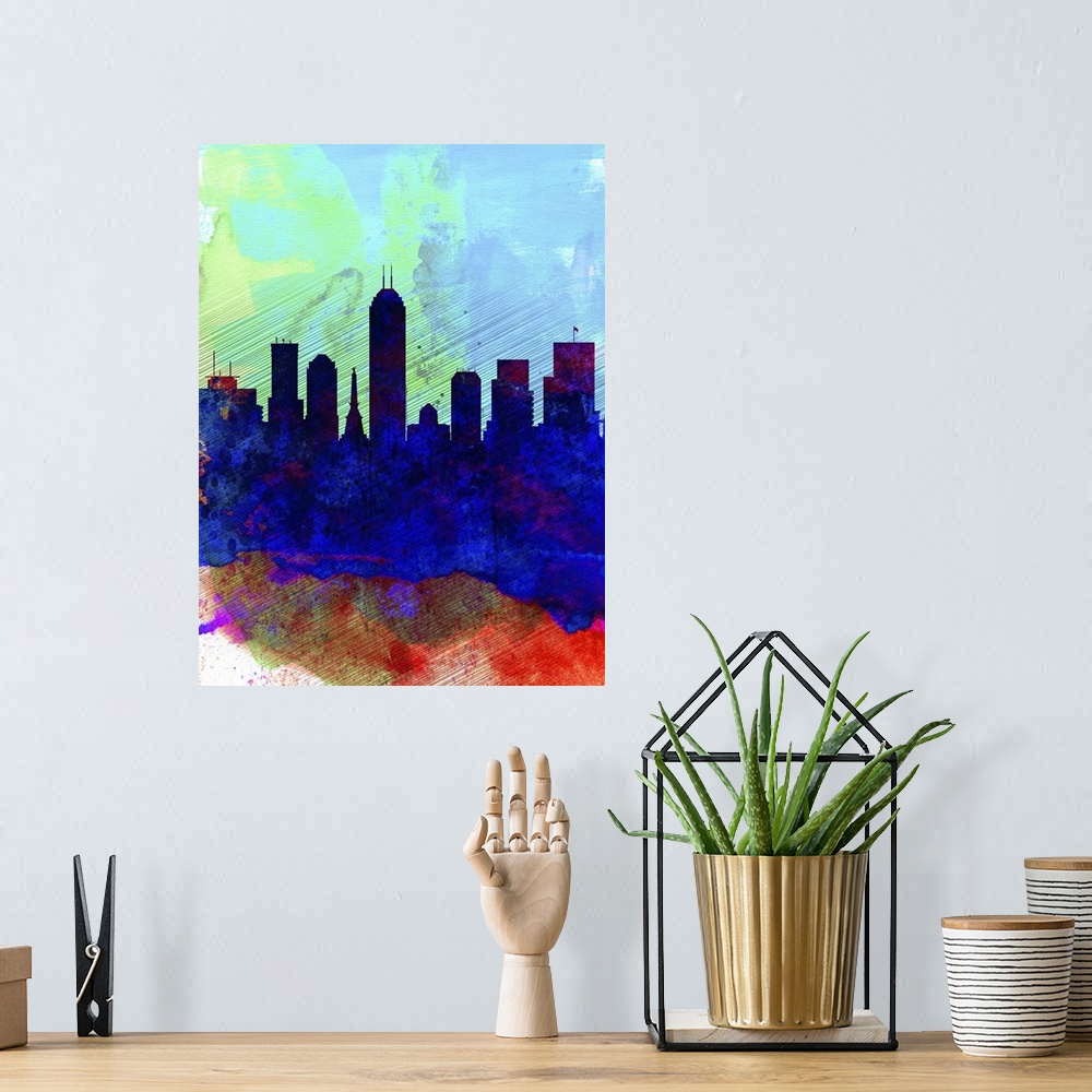 A bohemian room featuring Indianapolis Watercolor Skyline
