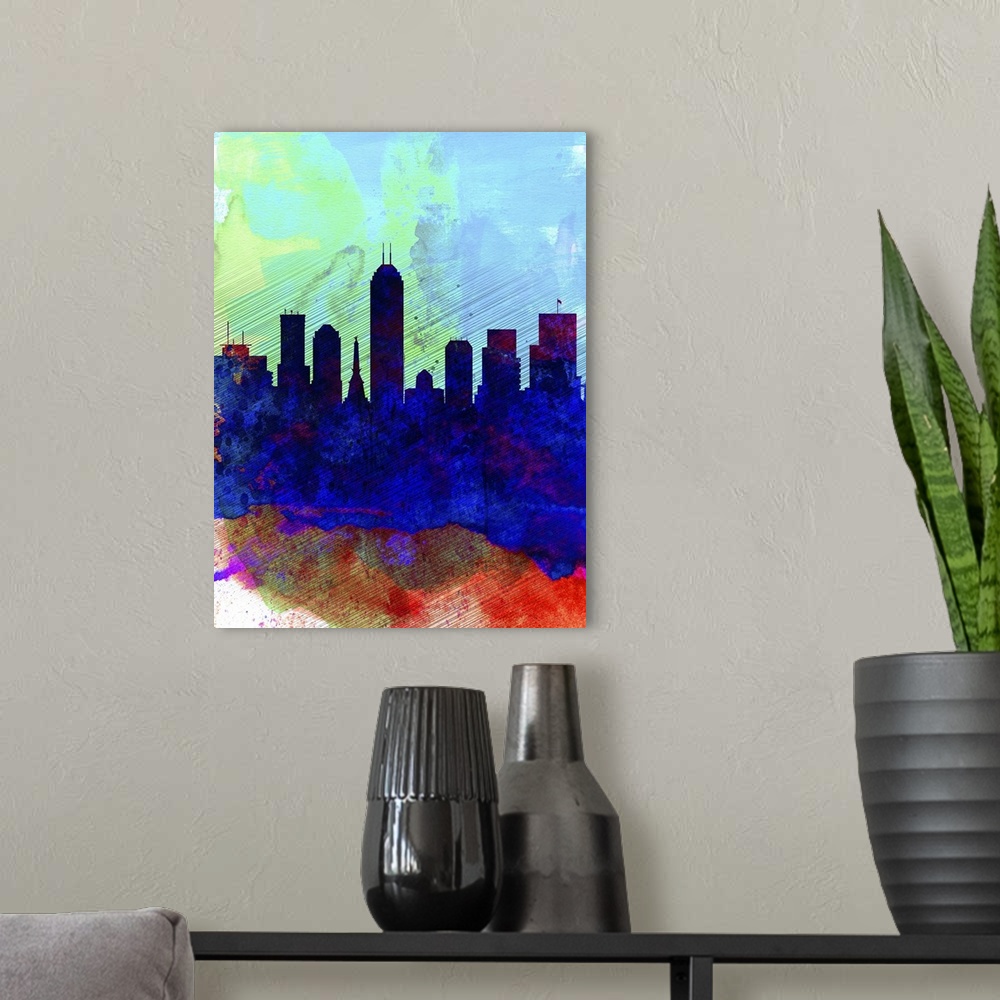 A modern room featuring Indianapolis Watercolor Skyline