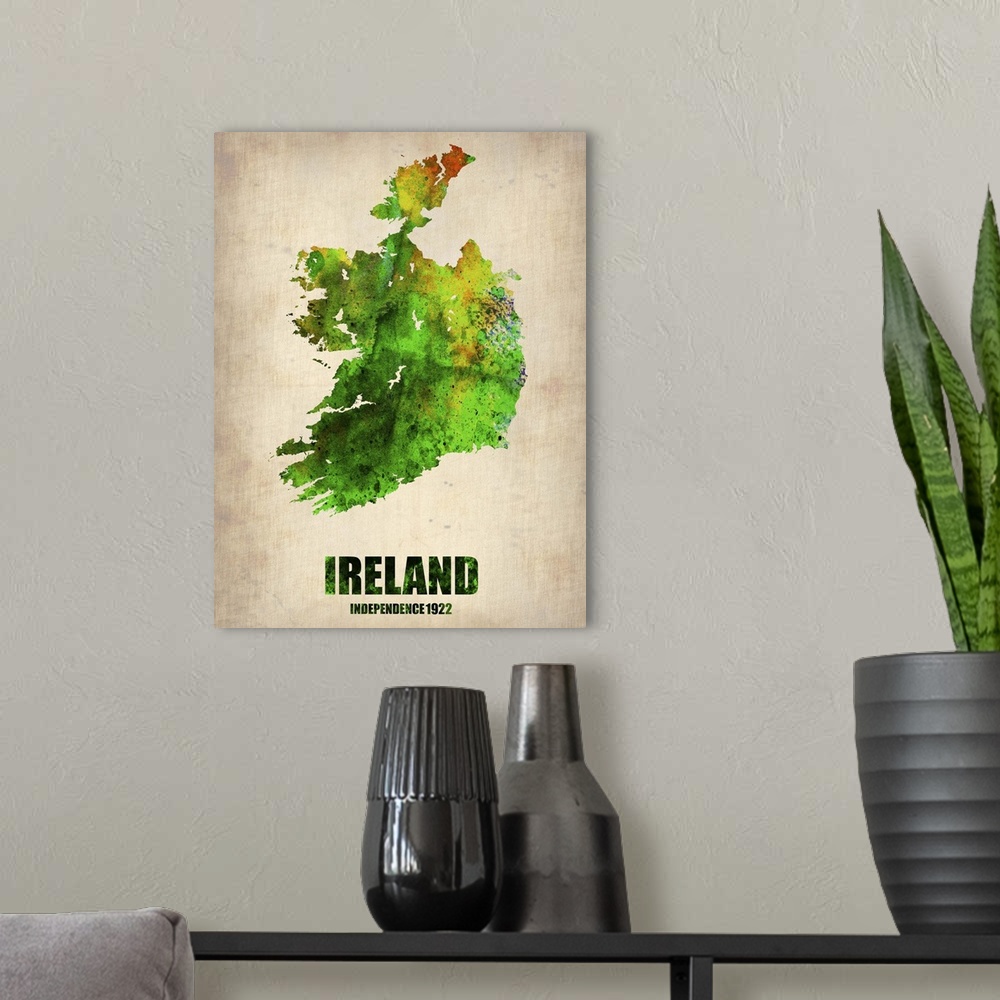 A modern room featuring Ireland Watercolor Map