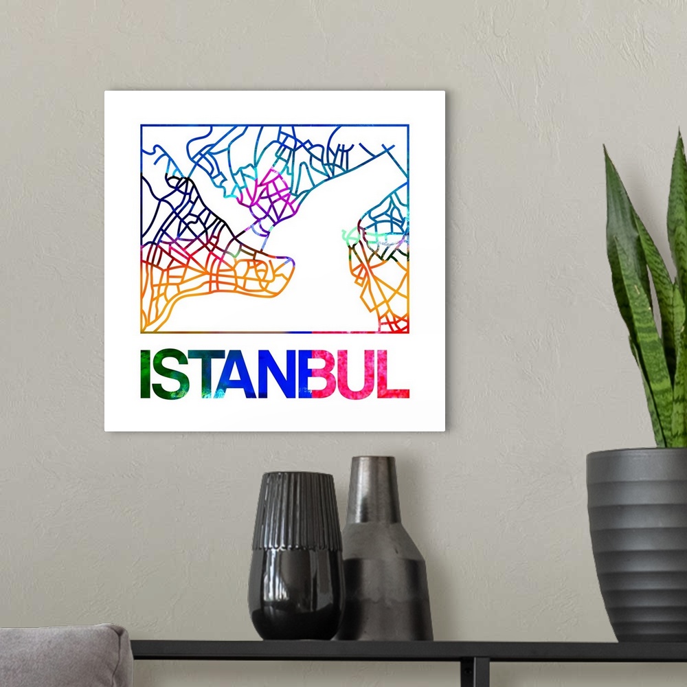 A modern room featuring Colorful map of the streets of Istanbul, Turkey.