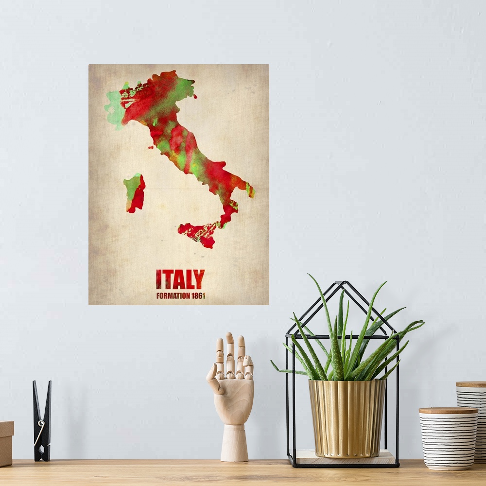 A bohemian room featuring Italy Watercolor Map