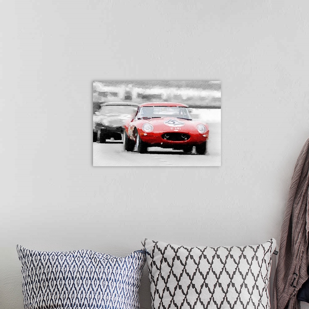 A bohemian room featuring Jaguar E-Type Racing Watercolor