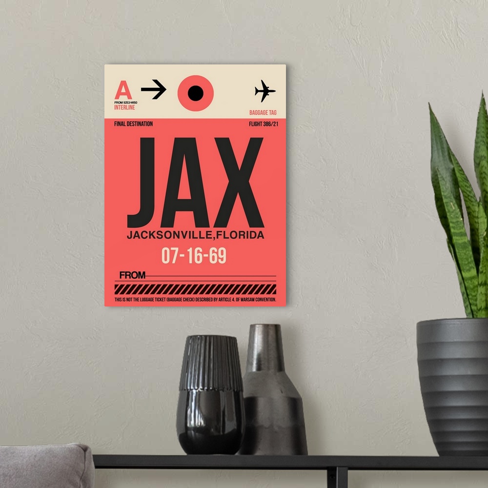 A modern room featuring JAX Jacksonville Luggage Tag I