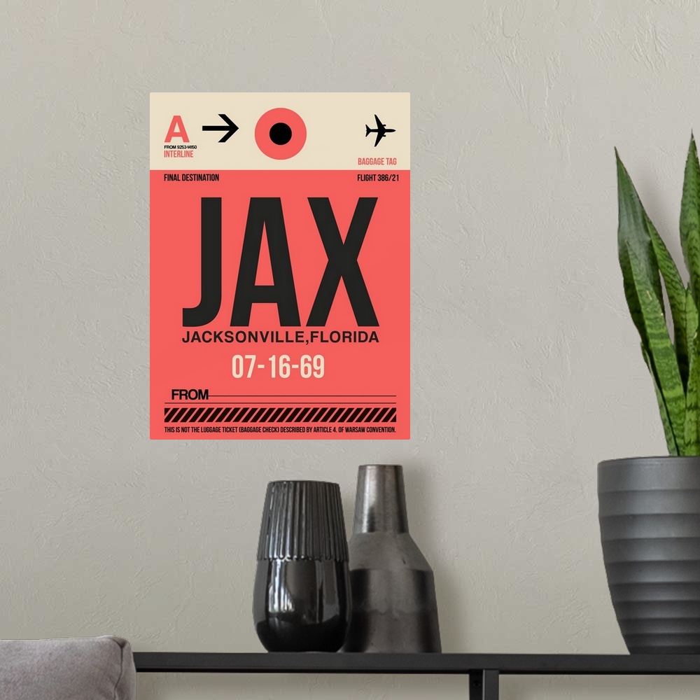 A modern room featuring JAX Jacksonville Luggage Tag I