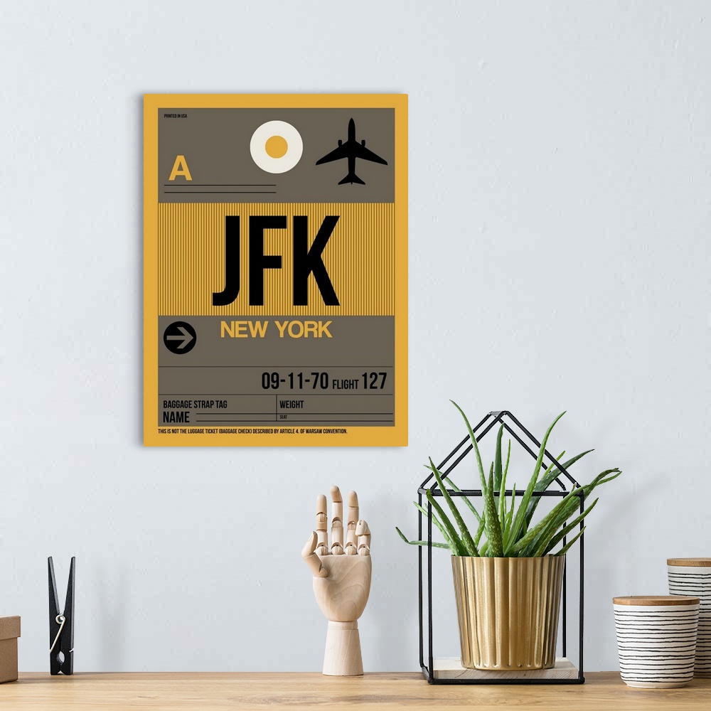 A bohemian room featuring JFK New York Luggage Tag III