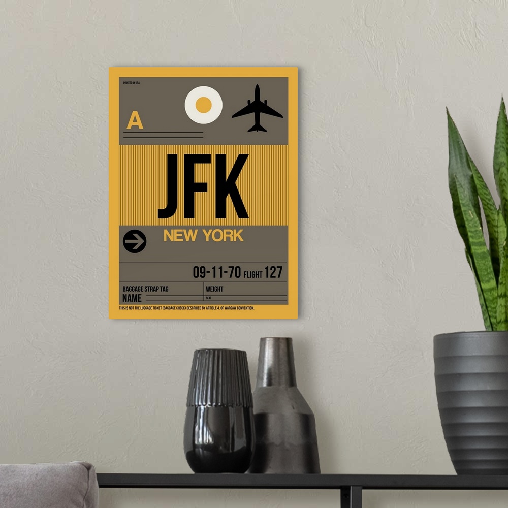 A modern room featuring JFK New York Luggage Tag III
