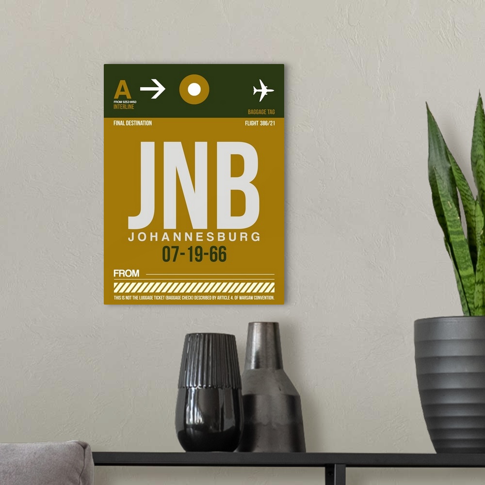 A modern room featuring JNB Johannesburg Luggage Tag I
