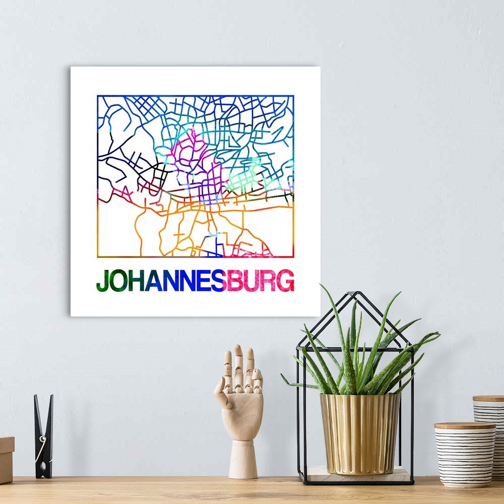A bohemian room featuring Colorful map of the streets of Johannesburg, South Africa.