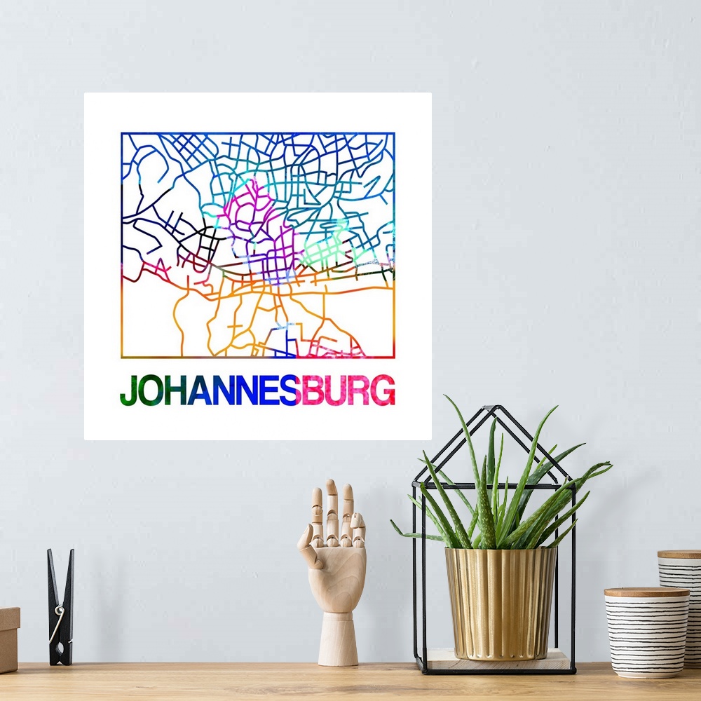 A bohemian room featuring Colorful map of the streets of Johannesburg, South Africa.