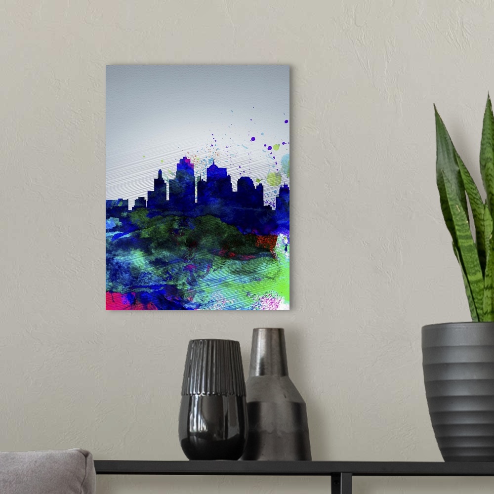 A modern room featuring Kansas City Watercolor Skyline