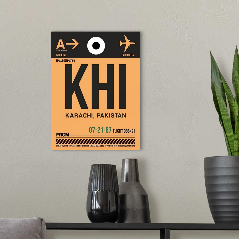 A modern room featuring KHI Karachi Luggage Tag I