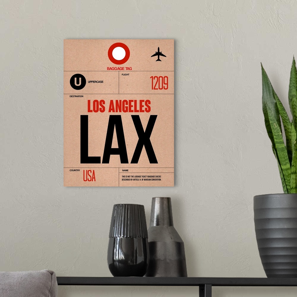A modern room featuring LAX Los Angeles Luggage Tag I