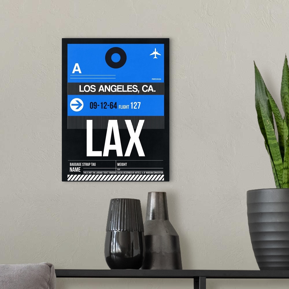 A modern room featuring LAX Los Angeles Luggage Tag III