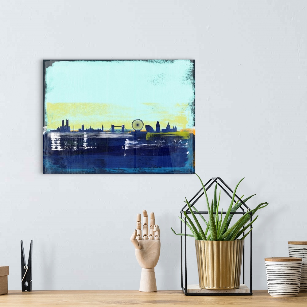 A bohemian room featuring London Abstract Skyline I