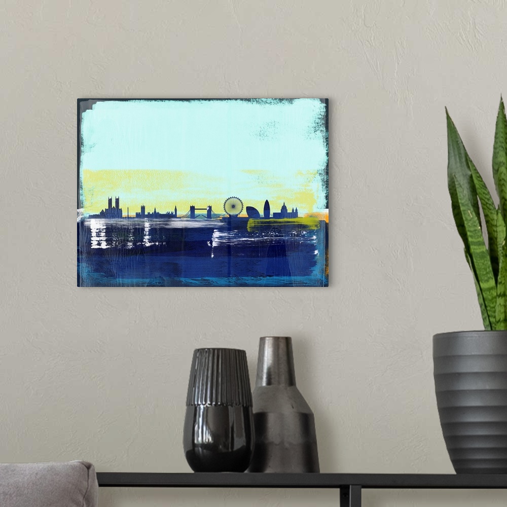 A modern room featuring London Abstract Skyline I