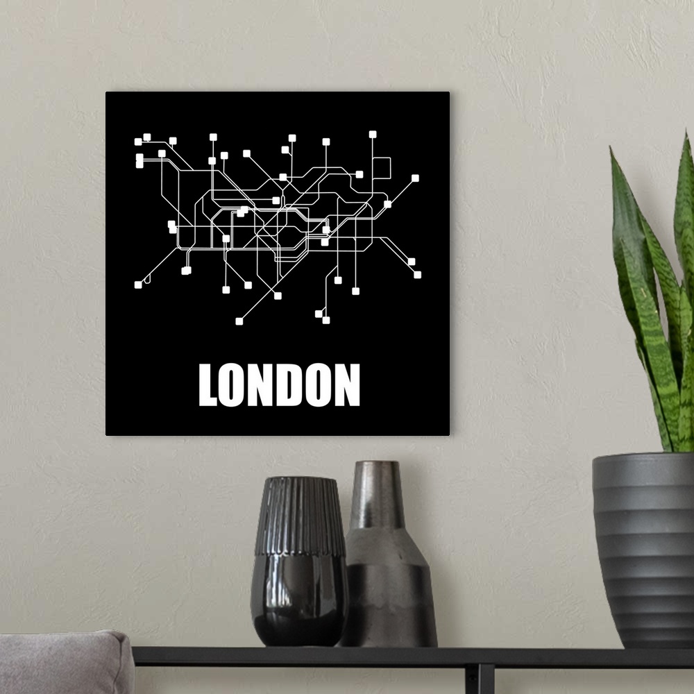 A modern room featuring London Black Subway Map