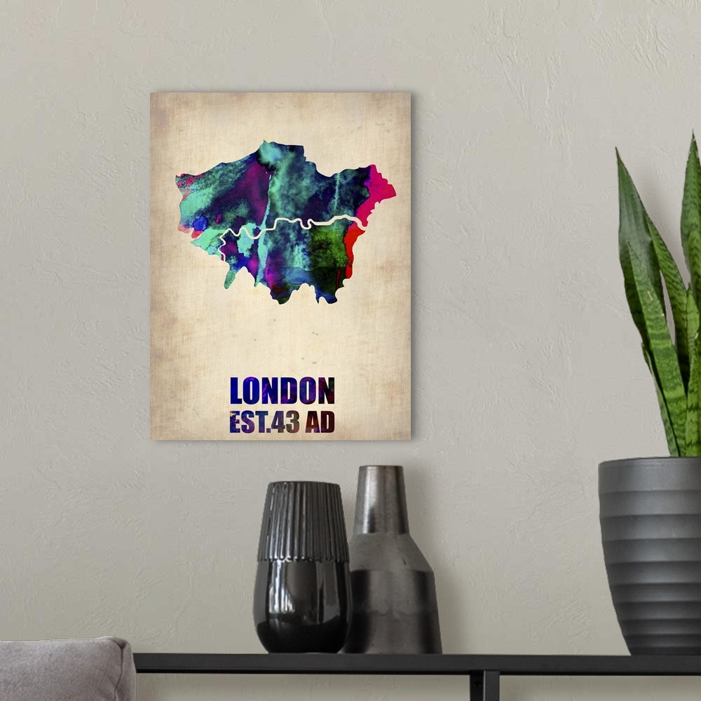 A modern room featuring London Watercolor Map