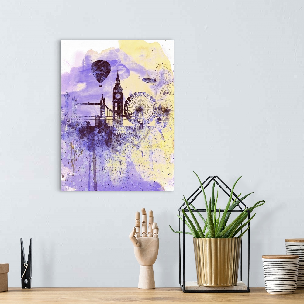 A bohemian room featuring London Watercolor Skyline