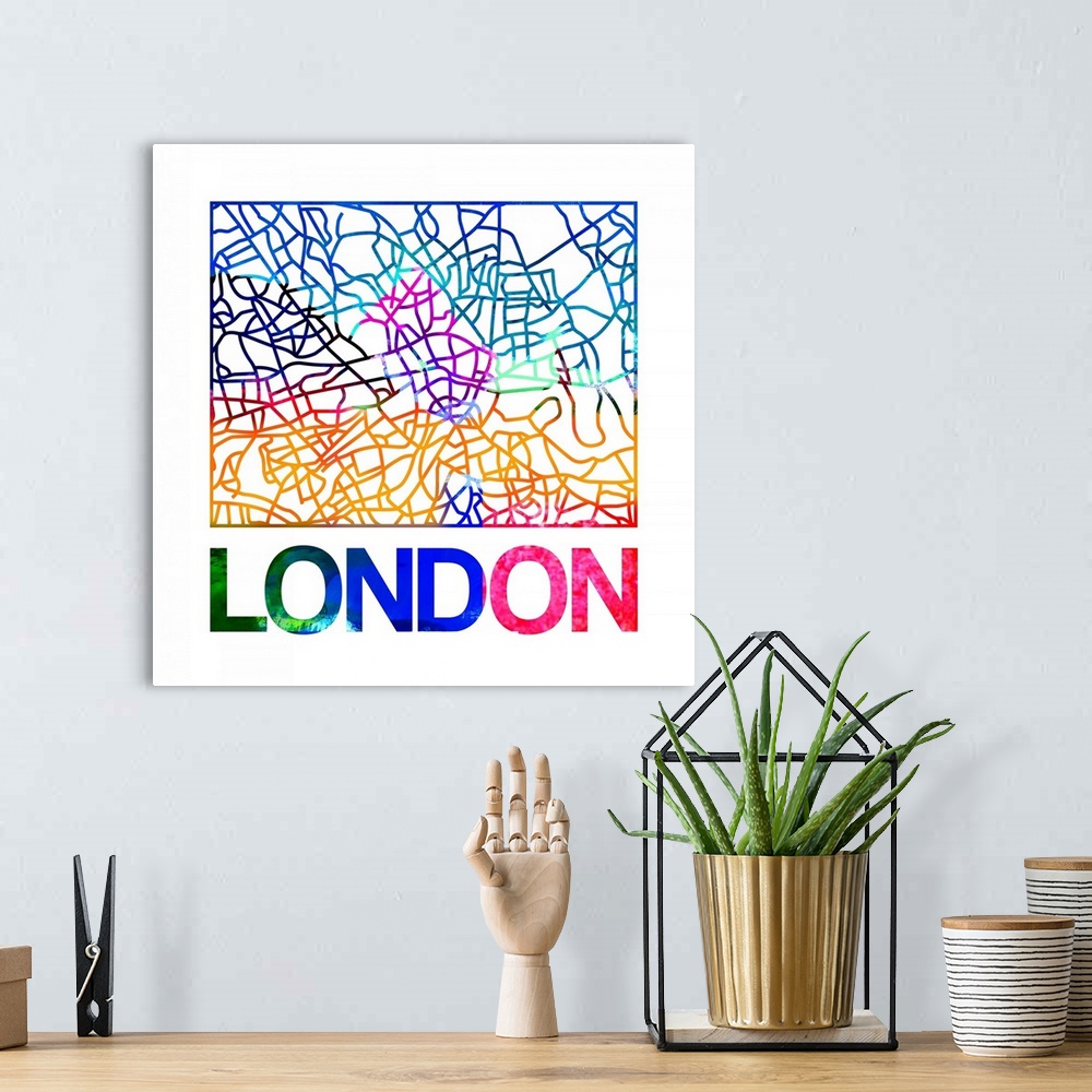 A bohemian room featuring Colorful map of the streets of London, England.
