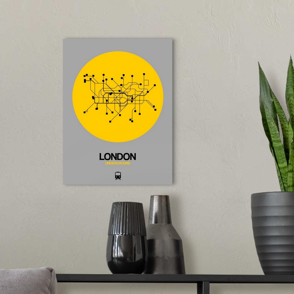 A modern room featuring London Yellow Subway Map